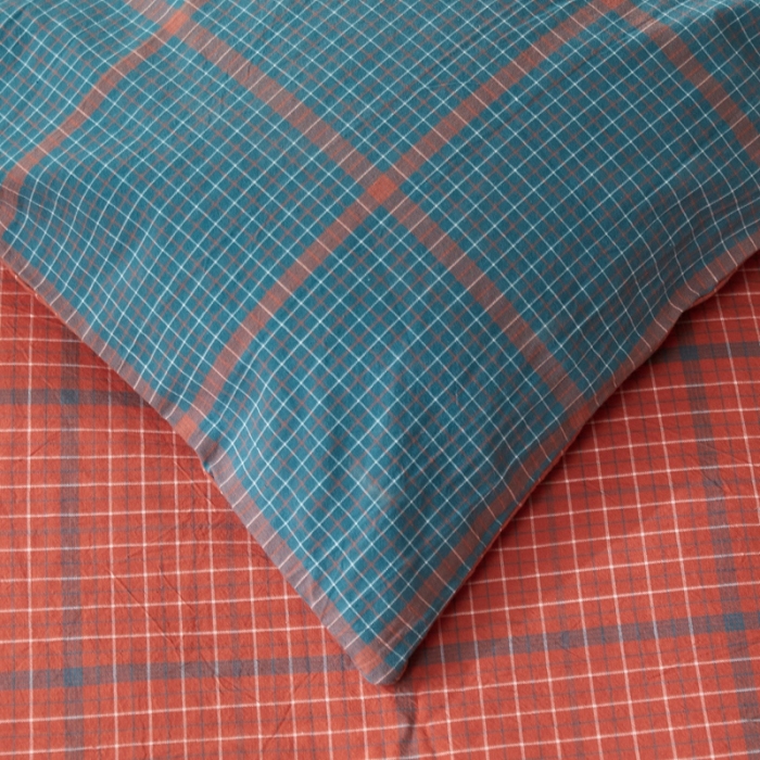 91家纺网 家纺一手货源 找家纺 价格下调 三沁纯棉全棉色织水洗棉简约格子式四件套床单圆角荷叶边偶遇兰橘