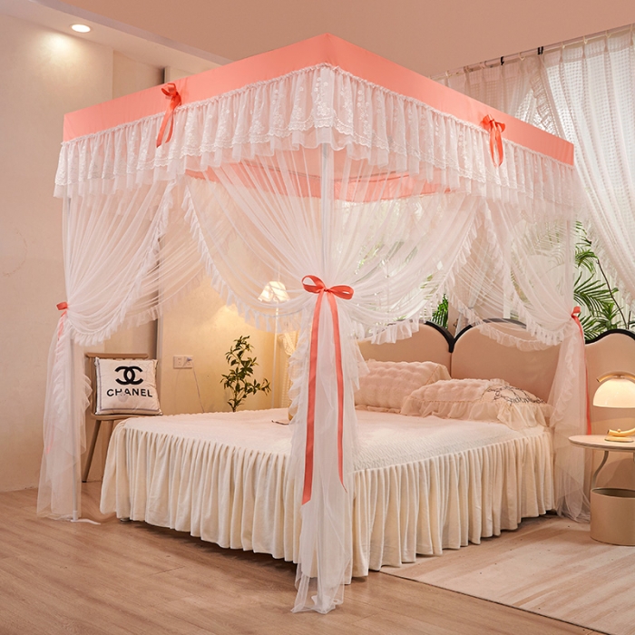 91家纺网 家纺一手货源 找家纺 艾晶美2023冬季保暖蚊帐双层床帘蚊帐四开门落地宫廷蚊帐4季款 芭蕾玉