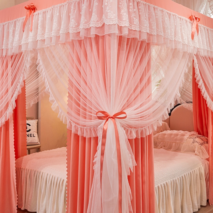 91家纺网 家纺一手货源 找家纺 艾晶美2023冬季保暖蚊帐双层床帘蚊帐四开门落地宫廷蚊帐4季款 芭蕾玉
