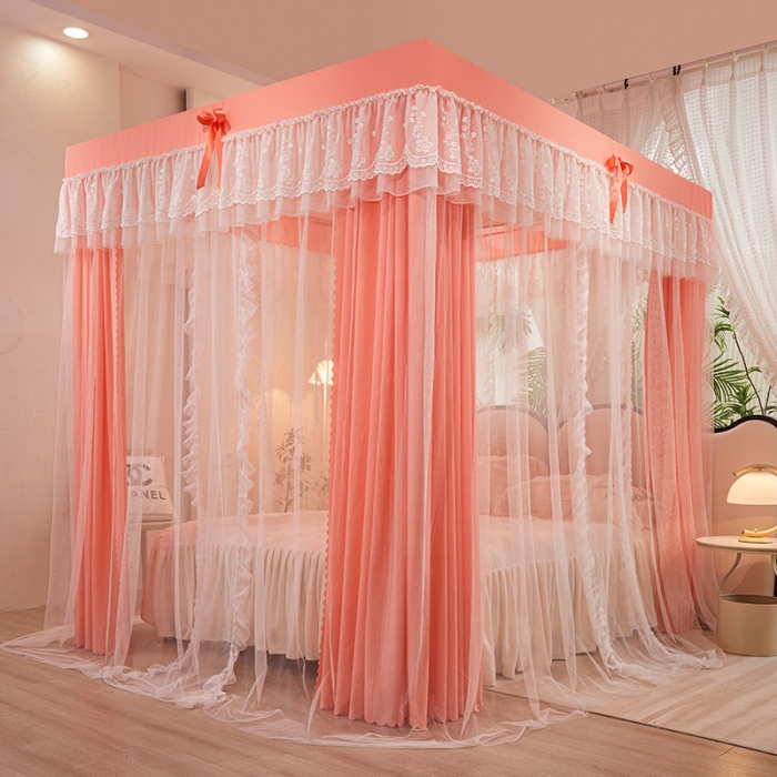 91家纺网 家纺一手货源 找家纺 艾晶美2023冬季保暖蚊帐双层床帘蚊帐四开门落地宫廷蚊帐4季款 芭蕾玉