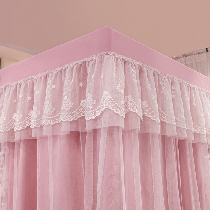 91家纺网 家纺一手货源 找家纺 艾晶美2023冬季保暖蚊帐双层床帘蚊帐四开门落地宫廷蚊帐4季款 密语粉