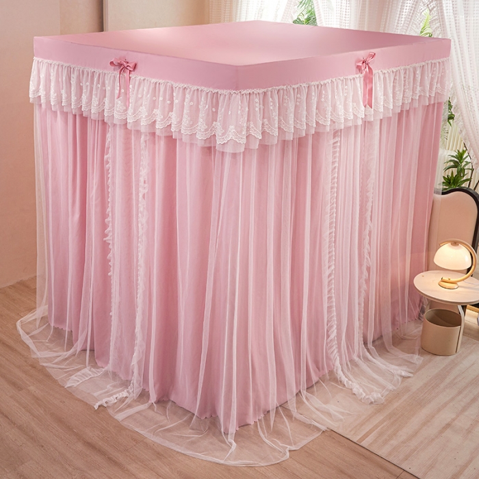 91家纺网 家纺一手货源 找家纺 艾晶美2023冬季保暖蚊帐双层床帘蚊帐四开门落地宫廷蚊帐4季款 密语粉