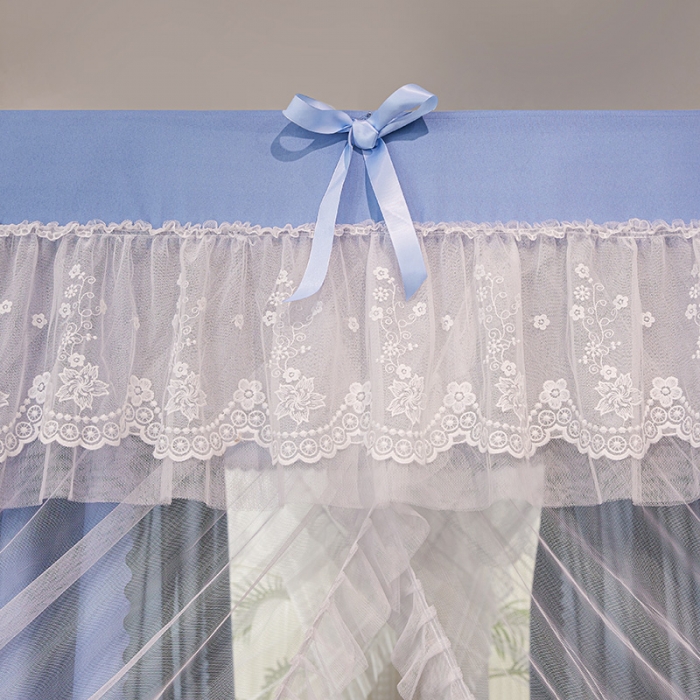 91家纺网 家纺一手货源 找家纺 艾晶美2023冬季保暖蚊帐双层床帘蚊帐四开门落地宫廷蚊帐4季款 晴空蓝