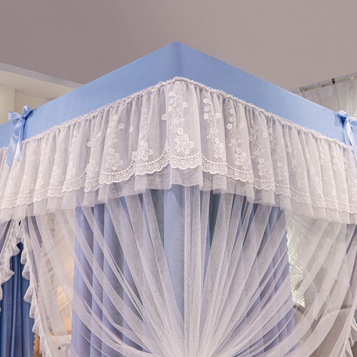 91家纺网 家纺一手货源 找家纺 艾晶美2023冬季保暖蚊帐双层床帘蚊帐四开门落地宫廷蚊帐4季款 晴空蓝