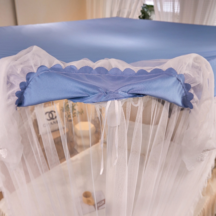 91家纺网 家纺一手货源 找家纺 艾晶美2023冬季保暖蚊帐双层床帘蚊帐四开门落地宫廷蚊帐4季款 晴空蓝