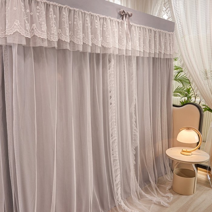 91家纺网 家纺一手货源 找家纺 艾晶美2023冬季保暖蚊帐双层床帘蚊帐四开门落地宫廷蚊帐4季款 星际灰