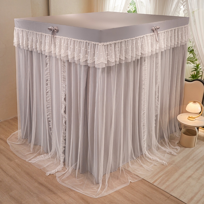 91家纺网 家纺一手货源 找家纺 艾晶美2023冬季保暖蚊帐双层床帘蚊帐四开门落地宫廷蚊帐4季款 星际灰