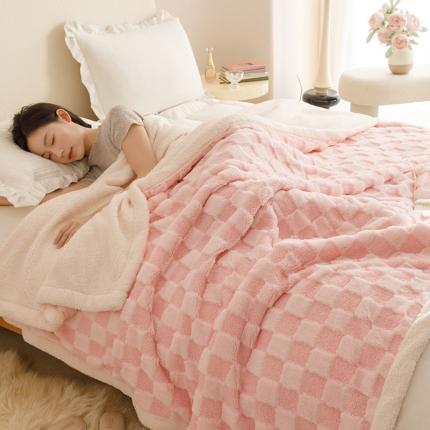 91家纺网 家纺一手货源 找家纺 BOSS 2024新款兔绒泰迪绒·泰兔绒羊羔绒双层毛毯 白桃粉