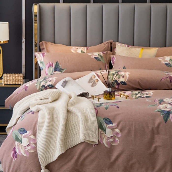 91家纺网 家纺一手货源 找家纺 晶缦家纺 2023新款风尚系全棉生态磨毛多规格单被套 浣溪沙-豆沙