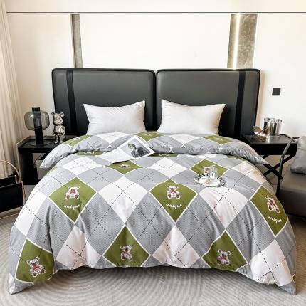 晶缦家纺 2023新款风尚系全棉生态磨毛多规格单被套 小熊贝蒂绿