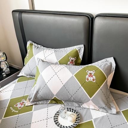 晶缦家纺 2023新款风尚系全棉生态磨毛多规格单品枕套 小熊贝蒂绿