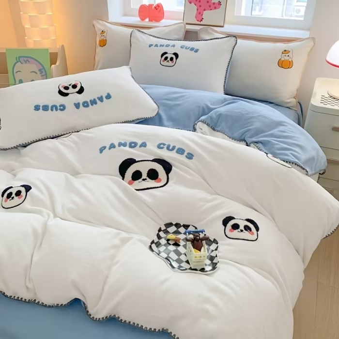 91家纺网 家纺一手货源 找家纺 （总）蜜柚 2024新款直播电商爆款卡通高克重牛奶绒贝壳边毛巾绣四件套