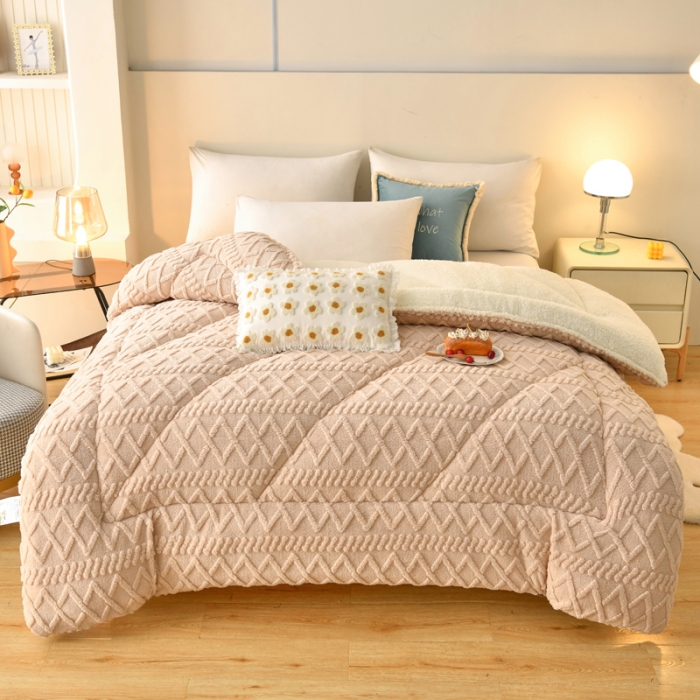 91家纺网 家纺一手货源 找家纺 梦初语 2023新款塔芙绒被子 奶咖