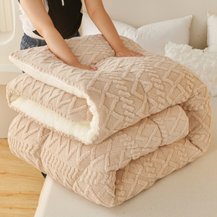 91家纺网 家纺一手货源 找家纺 梦初语 2023新款塔芙绒被子 奶咖