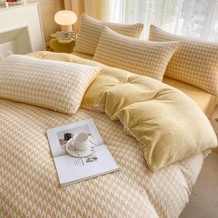 91家纺网 家纺一手货源 找家纺 （总）小主驾到 2023直播新款千鸟格雕花牛奶绒四件套