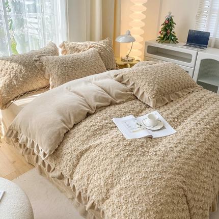 91家纺网 家纺一手货源 找家纺 （总）小主驾到 2023直播新款兔兔绒牛奶绒花边款四件套-玫瑰花海系列