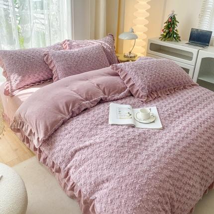 91家纺网 家纺一手货源 找家纺 （总）小主驾到 2023直播新款兔兔绒牛奶绒花边款四件套-玫瑰花海系列