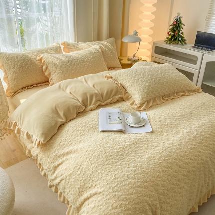 91家纺网 家纺一手货源 找家纺 （总）小主驾到 2023直播新款兔兔绒牛奶绒花边款四件套-玫瑰花海系列