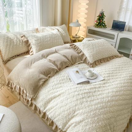 小主驾到直播新款兔兔绒牛奶绒花边款四件套-玫瑰花海 玫瑰花海  琉璃白