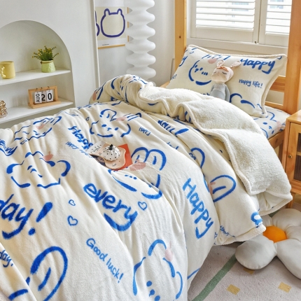 91家纺网 家纺一手货源 找家纺 多乐家纺 2023年新款牛奶绒羊羔绒学生三件套被套枕套四件套床单床笠