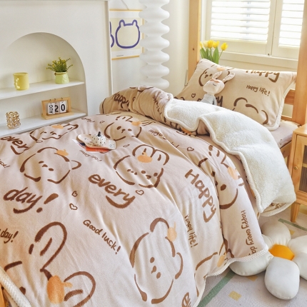 91家纺网 家纺一手货源 找家纺 多乐家纺 2023年新款牛奶绒羊羔绒学生三件套被套枕套四件套床单床笠