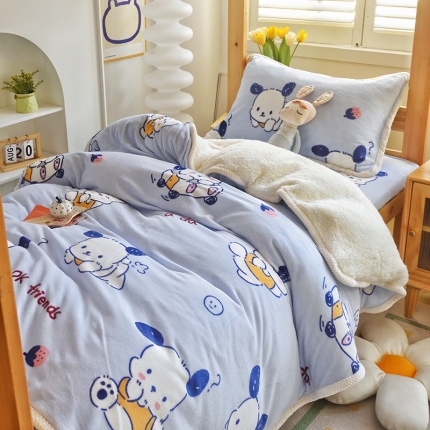 91家纺网 家纺一手货源 找家纺 多乐家纺 2023年新款牛奶绒羊羔绒学生三件套被套枕套四件套床单床笠