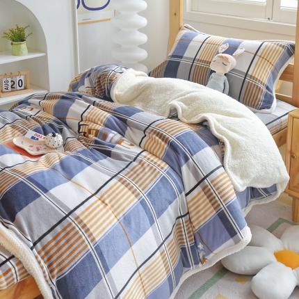 91家纺网 家纺一手货源 找家纺 多乐家纺 2023年新款牛奶绒羊羔绒学生三件套被套枕套四件套床单床笠