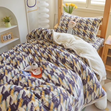 91家纺网 家纺一手货源 找家纺 多乐家纺 2023年新款牛奶绒羊羔绒学生三件套被套枕套四件套床单床笠