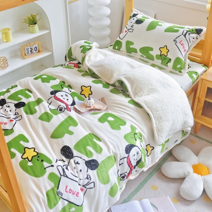 91家纺网 家纺一手货源 找家纺 多乐家纺 2023年新款牛奶绒羊羔绒学生三件套被套枕套四件套床单床笠