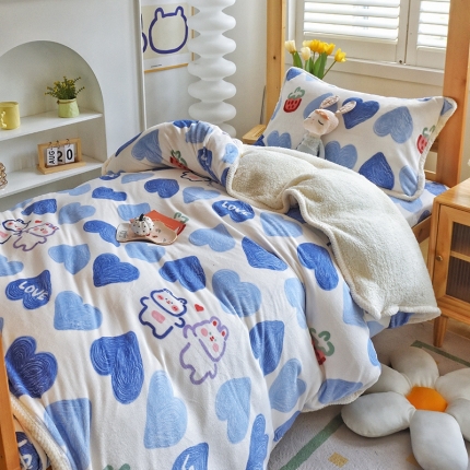 91家纺网 家纺一手货源 找家纺 多乐家纺 2023年新款牛奶绒羊羔绒学生三件套被套枕套四件套床单床笠