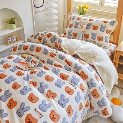 91家纺网 家纺一手货源 找家纺 多乐家纺 2023年新款牛奶绒羊羔绒学生三件套被套枕套四件套床单床笠