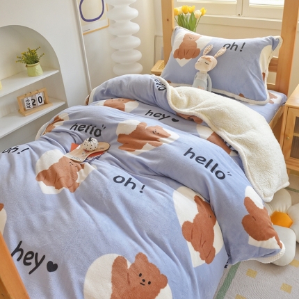 91家纺网 家纺一手货源 找家纺 多乐家纺 2023年新款牛奶绒羊羔绒学生三件套被套枕套四件套床单床笠