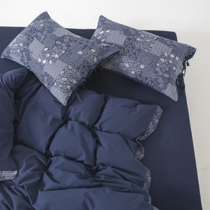 91家纺网 家纺一手货源 找家纺 （总）安莱生活 2023新款简约花妍缤纷拼边四件套-风格二