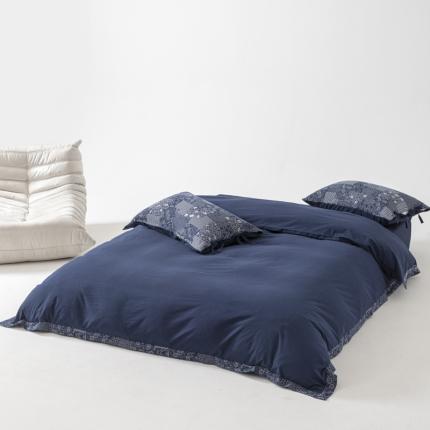 安莱生活 2023新款简约花妍缤纷拼边四件套-风格二 缤纷花妍拼边款-藏青