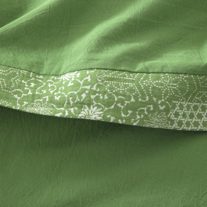 91家纺网 家纺一手货源 找家纺 安莱生活 2023新款简约花妍缤纷拼边四件套-风格二 缤纷花妍拼边款-嫩绿