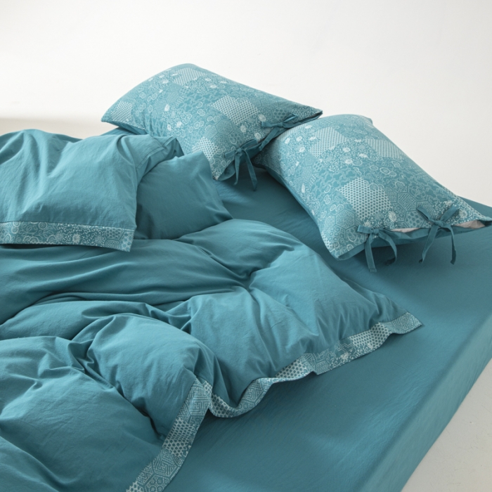 91家纺网 家纺一手货源 找家纺 安莱生活 2023新款简约花妍缤纷拼边四件套-风格二 缤纷花妍拼边款-乌兰