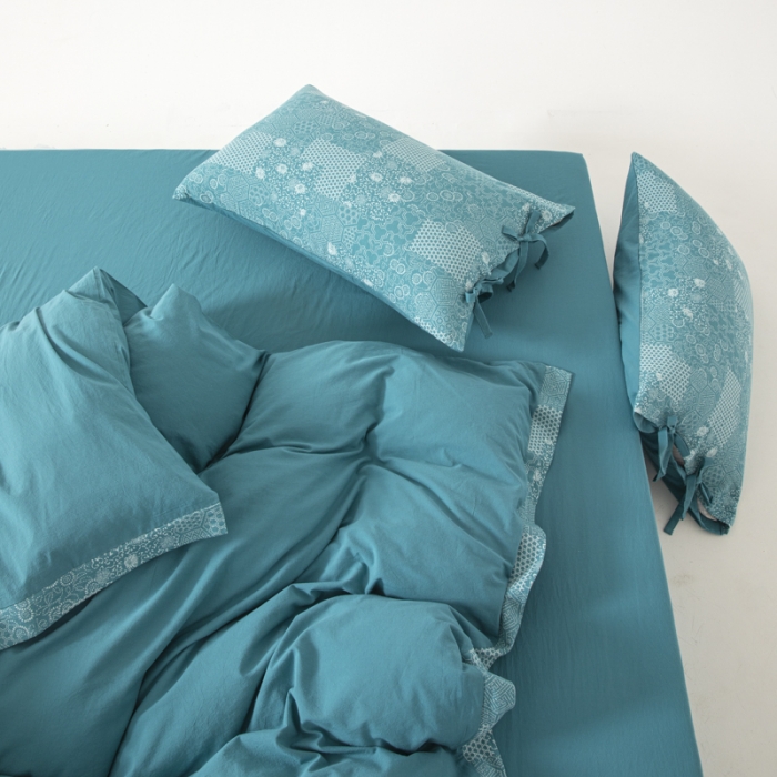 91家纺网 家纺一手货源 找家纺 安莱生活 2023新款简约花妍缤纷拼边四件套-风格二 缤纷花妍拼边款-乌兰