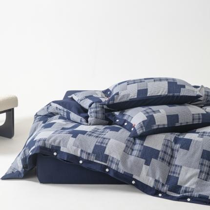 安莱生活 2023新款拼布田园纽扣款四件套 拼布田园纽扣款-藏青