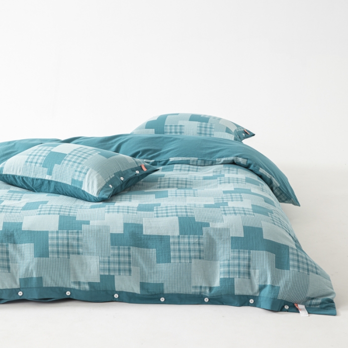 91家纺网 家纺一手货源 找家纺 安莱生活 2023新款拼布田园纽扣款四件套 拼布田园纽扣款-乌兰