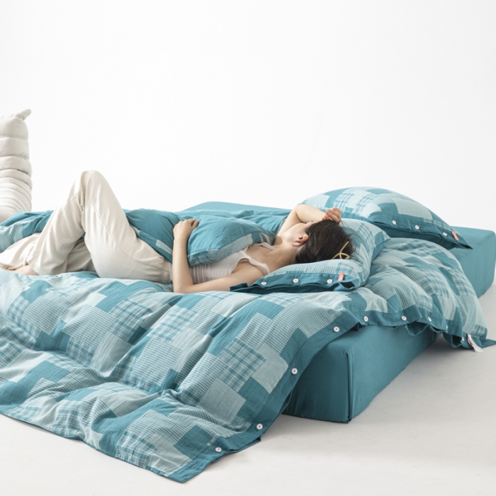 91家纺网 家纺一手货源 找家纺 安莱生活 2023新款拼布田园纽扣款四件套 拼布田园纽扣款-乌兰