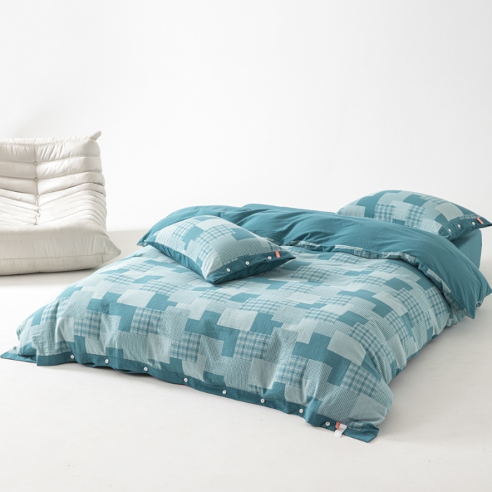 91家纺网 家纺一手货源 找家纺 安莱生活 2023新款拼布田园纽扣款四件套 拼布田园纽扣款-乌兰