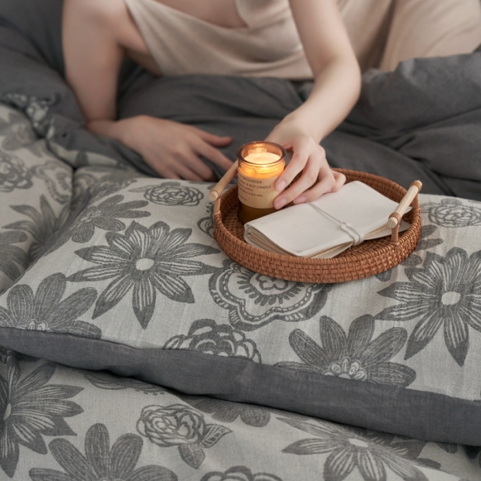 91家纺网 家纺一手货源 找家纺 安莱生活 2023新款双层纱百花争妍四件套 百花争妍-深灰