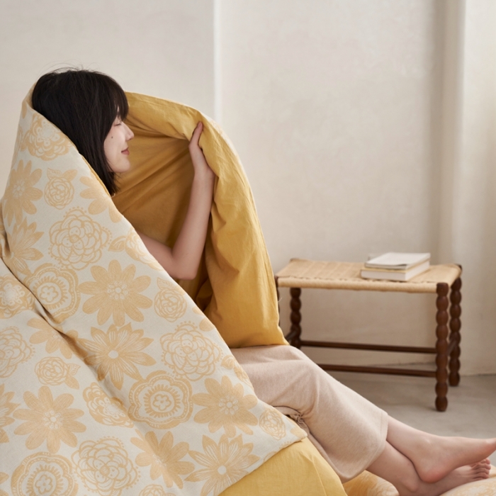 91家纺网 家纺一手货源 找家纺 安莱生活 2023新款双层纱百花争妍四件套 百花争妍-姜黄