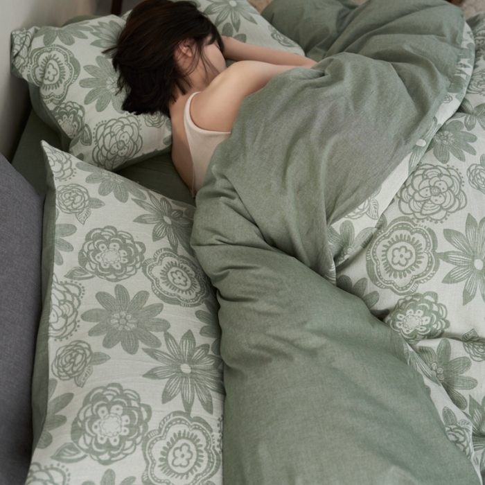 91家纺网 家纺一手货源 找家纺 安莱生活 2023新款双层纱百花争妍四件套 百花争妍-草绿