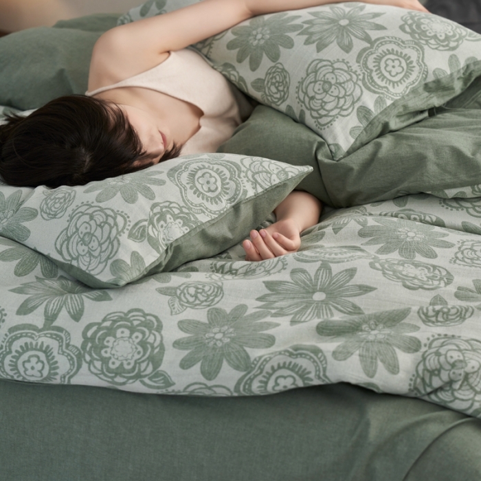 91家纺网 家纺一手货源 找家纺 安莱生活 2023新款双层纱百花争妍四件套 百花争妍-草绿