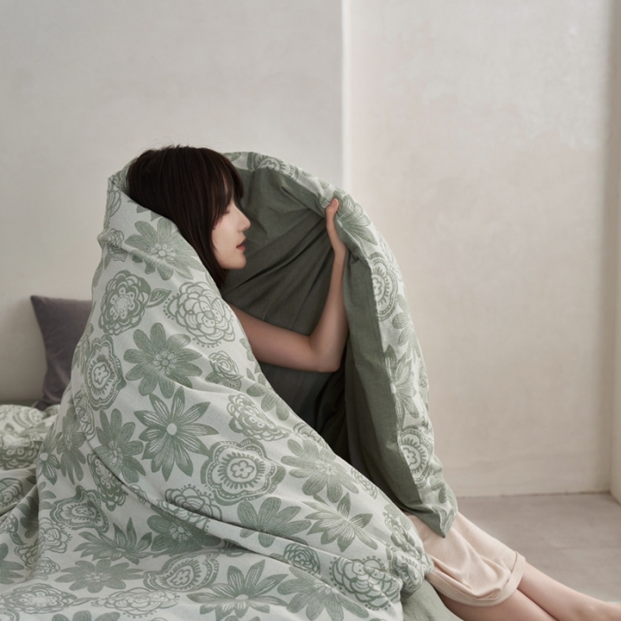 91家纺网 家纺一手货源 找家纺 安莱生活 2023新款双层纱百花争妍四件套 百花争妍-草绿