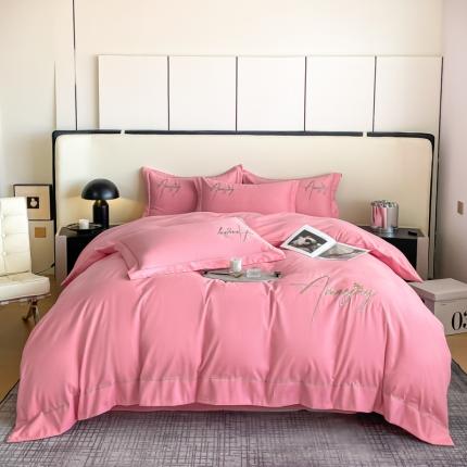 91家纺网 家纺一手货源 找家纺 梧桐家居 2023新款全棉磨毛刺绣四件套 粉