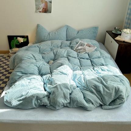 91家纺网 家纺一手货源 找家纺 顾里 2023新款韩国牛奶立体雕花绒四件套 蝴蝶结