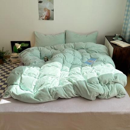 91家纺网 家纺一手货源 找家纺 顾里 2023新款韩国牛奶立体雕花绒四件套 山茶花