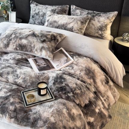 91家纺网 家纺一手货源 找家纺 （总）丝羽坊 2023新款兔毛绒牛奶绒双版四件套